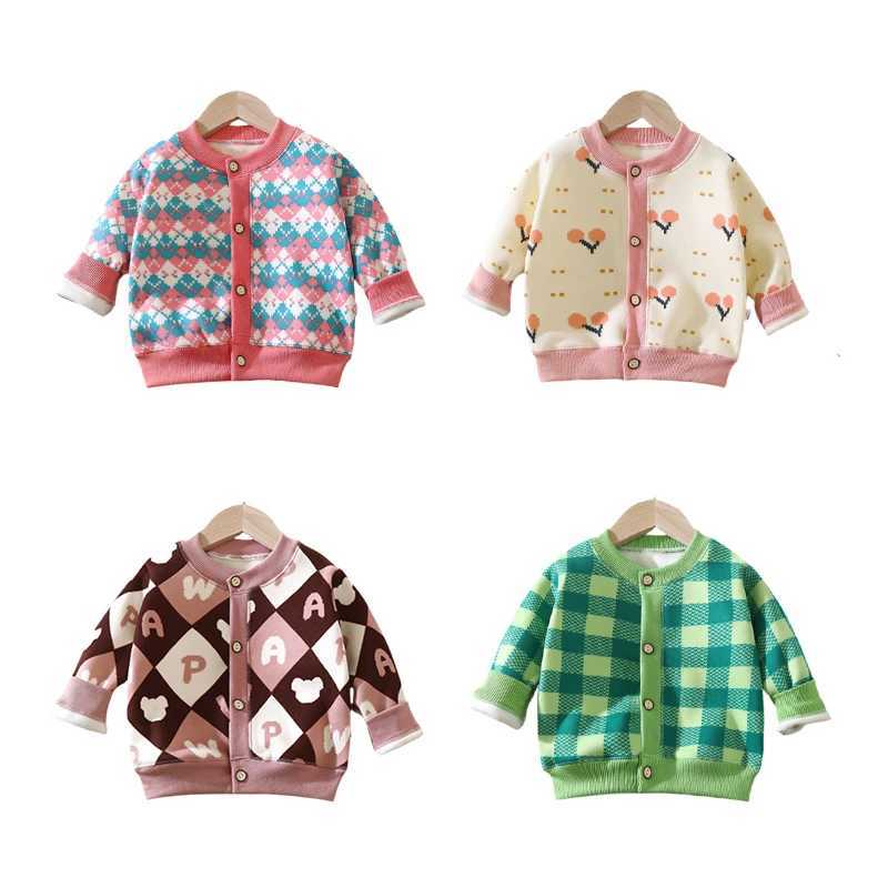 Autumn Floral Letters Print Outdoor Cardigan Sweaters for Children Girls Clothes 2 to 8 Years Infant Baby Girl WInter KnitwearXJ240819