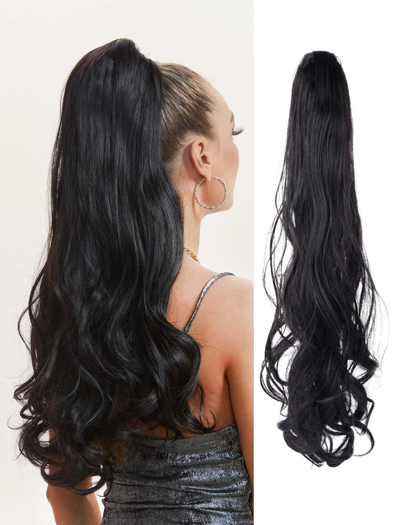 Ripple ponytail hair extension synthetic long wave pattern claw clip hair extension matte linen fiber ponytail wig W240817