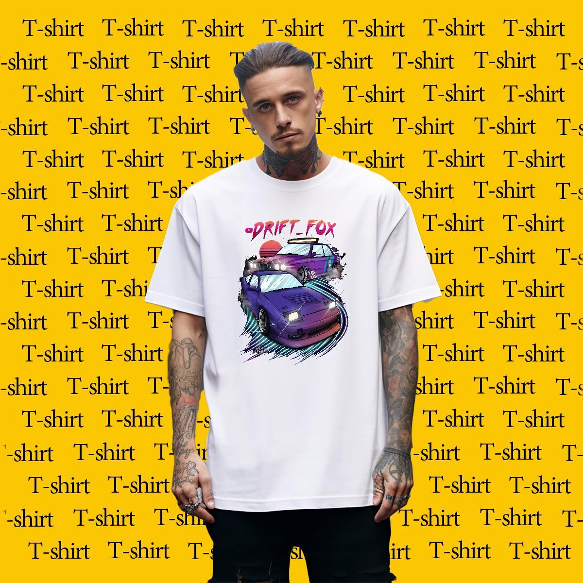 Loose car 230g 100% Cotton Men Tshirts Beach Breathable Short Sleeve T-Shirts for Men 2024 New Anime Clothings