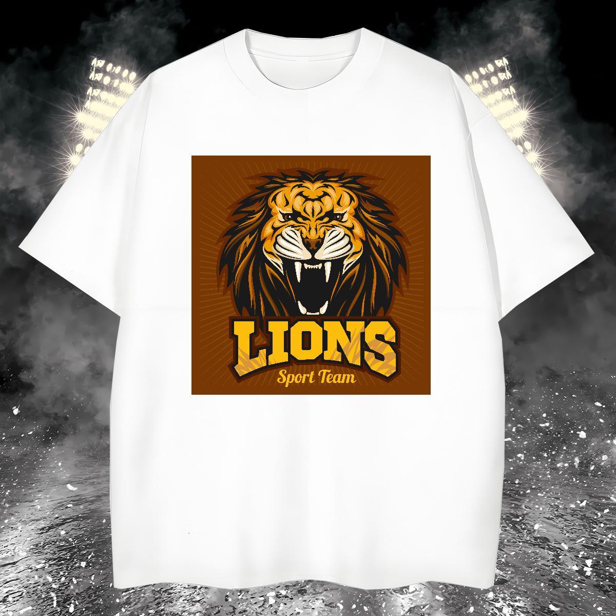 Loose Man T Shirts lion Short Sleeve O-Neck Sports Casual Plus Size Cartoon 230g Cotton Men Clothes T-Shirt DIY Customized Top Tees