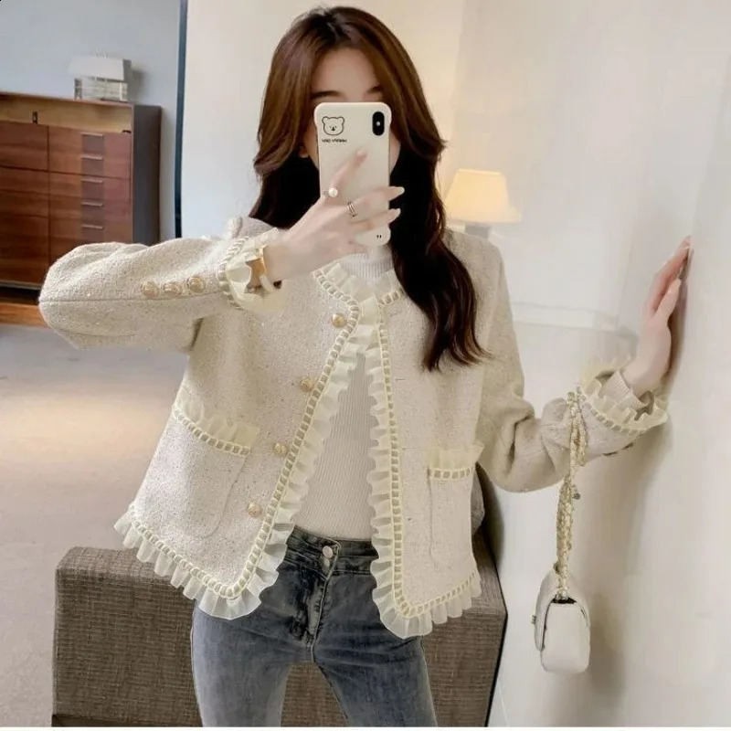 Tweed Basic Classic Coat Female Spring Autumn Vintage Short Outwear Top Office Ladies Suit Jacket 240819
