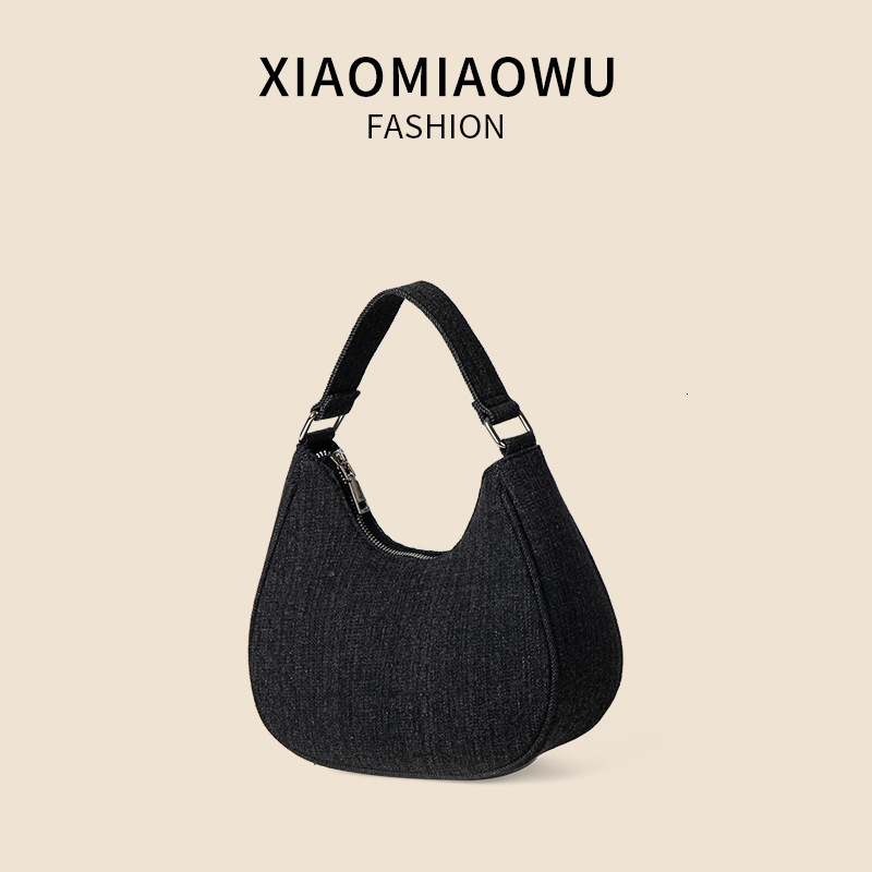 Half round premium denim bag for women commuting to work in summer, versatile handbag with temperament