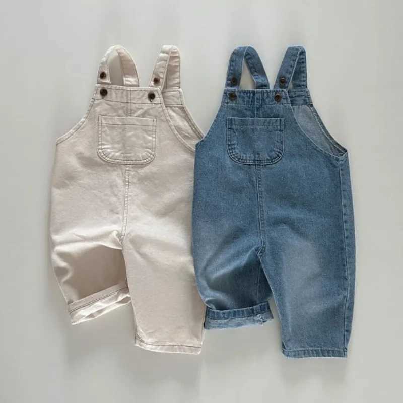 2024 Childrens Spring Jeans Suspension Childrens Casual Pants Boys Fashion Jeans Outerwear Baby Autumn Pocket jumpsuit W240806