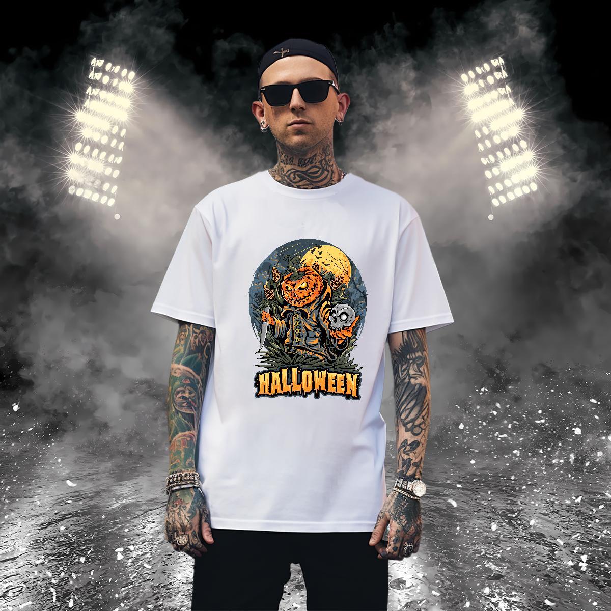 Loose T-Shirts for Men pumpkin Crew Neck Street wear Hip Hop Custom Cartoon 230g Cotton Men Clothes T-Shirt Stylist Wear