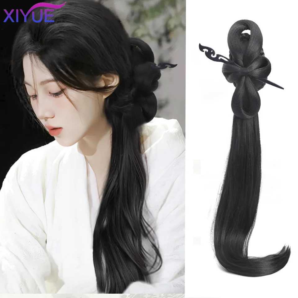 Xiyuewig and ponytail womens New China Han Dynasty ancient style wig weaving Chinese style retro low ponytail Republic W240817