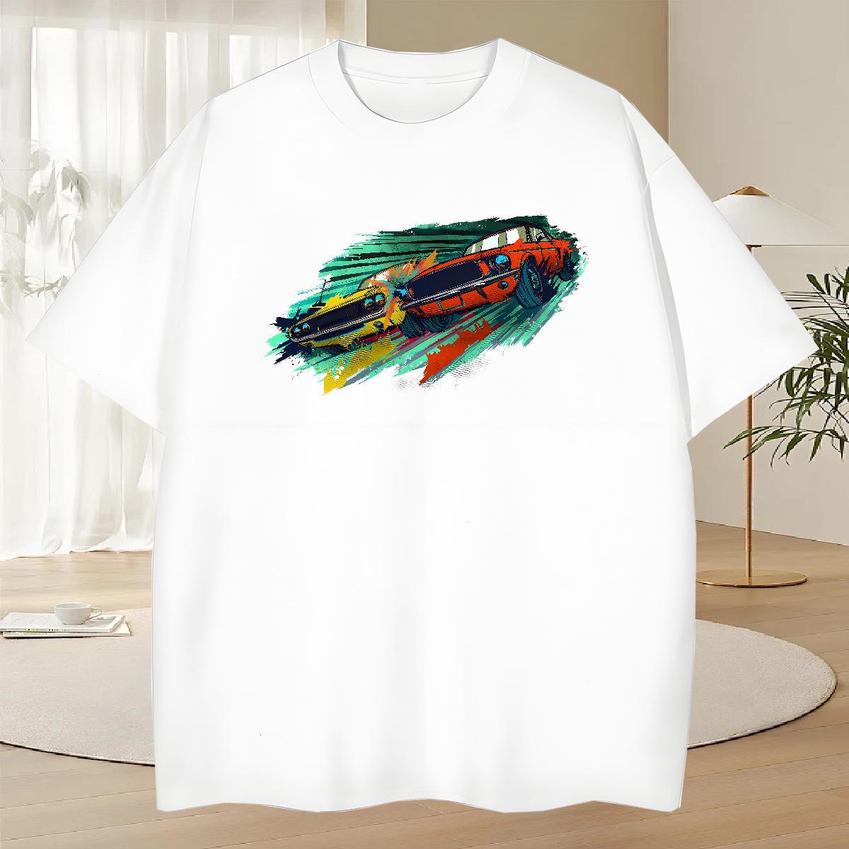 Unisex Couples T Shirts Daily Outfit 230g Pure Cotton Skull Breathable Crew Neck car T-Shirts Wholesale Tees