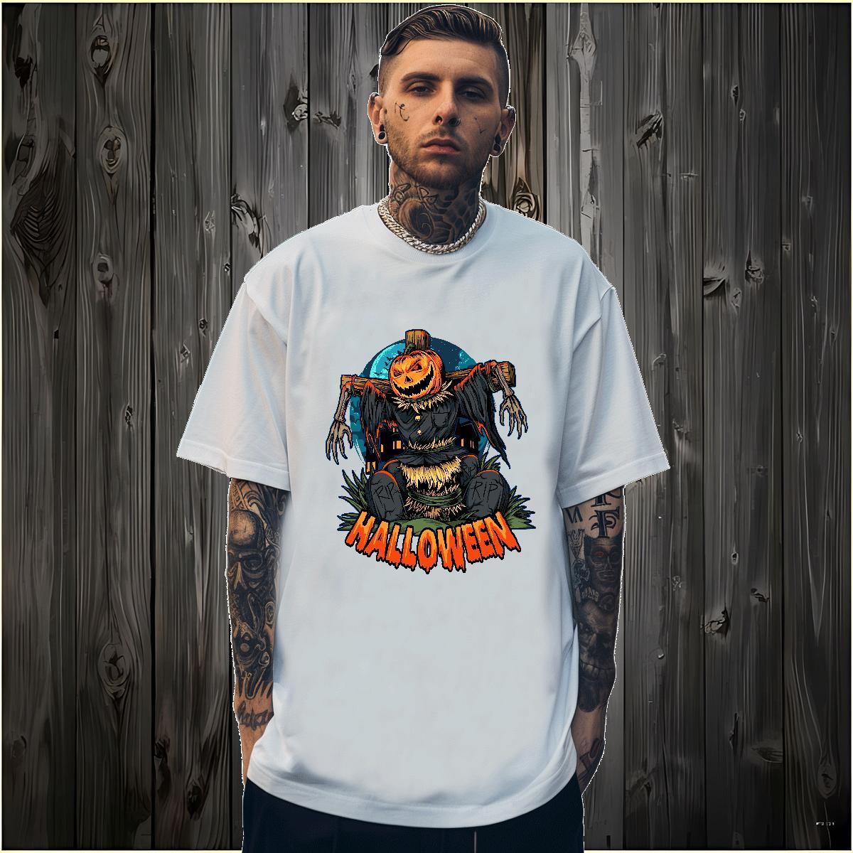 Soft Men T Shirts pumpkin O Neck Short Sleeves Street DIY 230g Pure Cotton Men Tshirts Fashion Design Tops Shirt