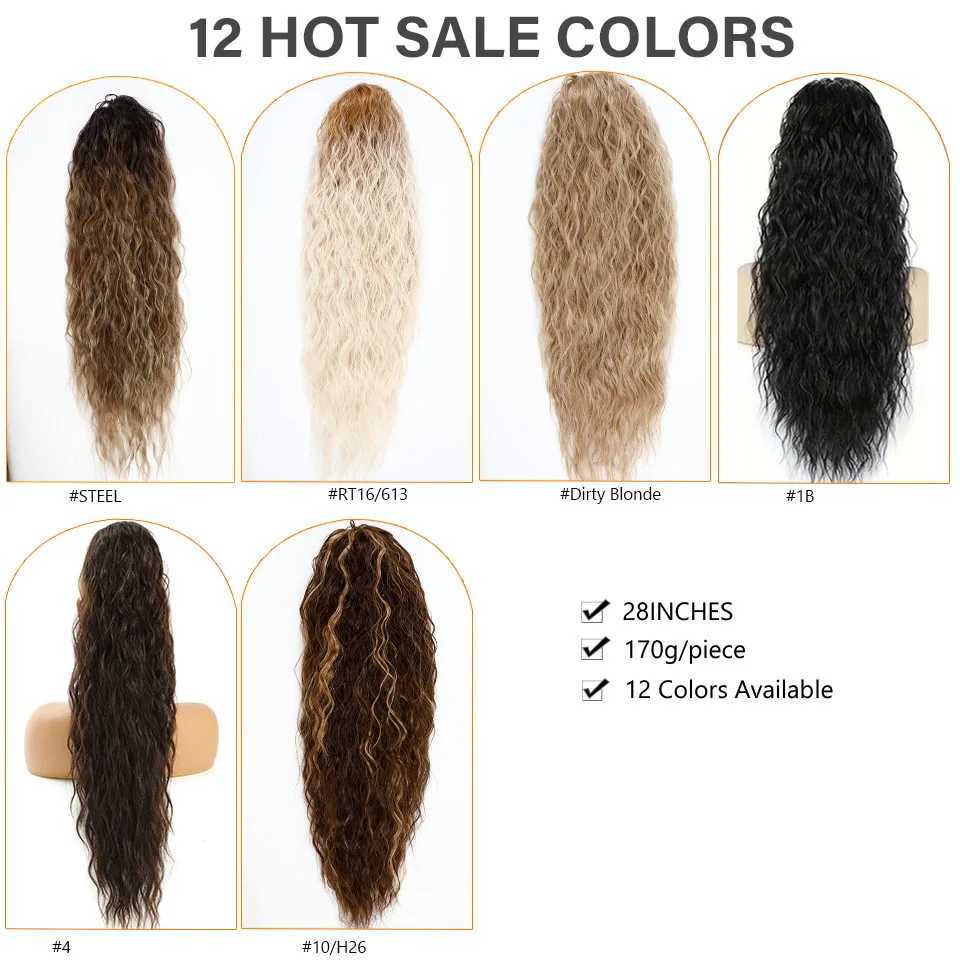 26 wavy ponytail hair extension combined with long wavy brushed clip hair extension heat-resistant fiber ponytail wig W240817