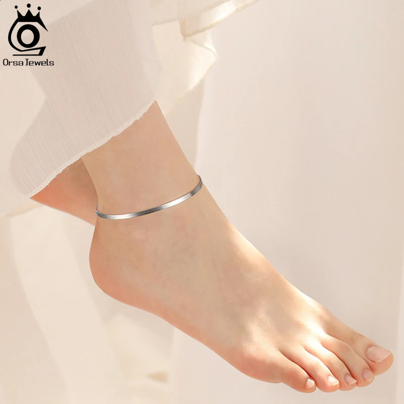 ORSA JEWELS 925 sterling silver punk flat chain blade anklet womens summer barefoot bracelet jewelry SA12 240812