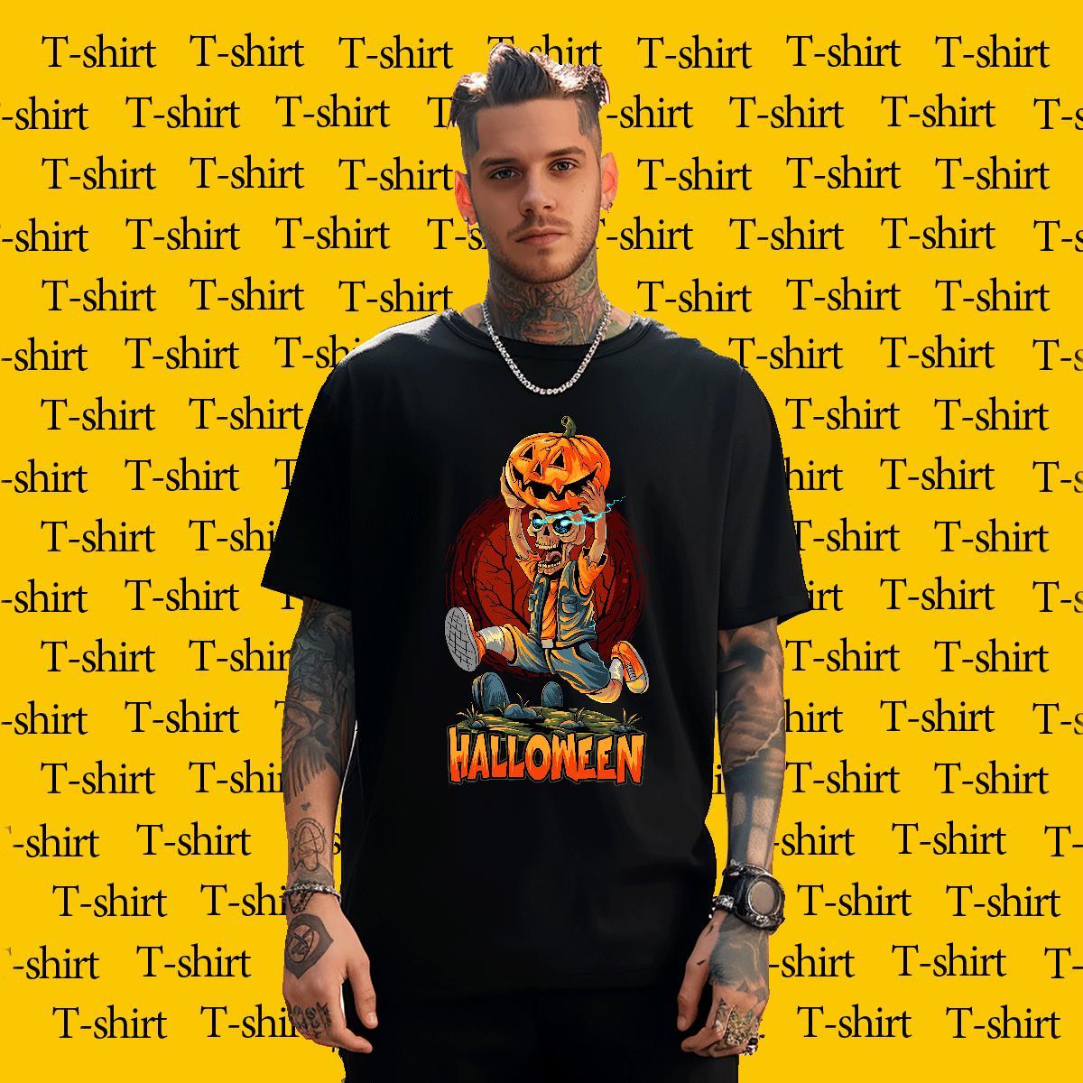 Fashion Design pumpkin Men Tops Tees 230g 100% Cotton T Shirt For Man Black White Daily Outfit Round Neck Short Sleeve Popular Clothes