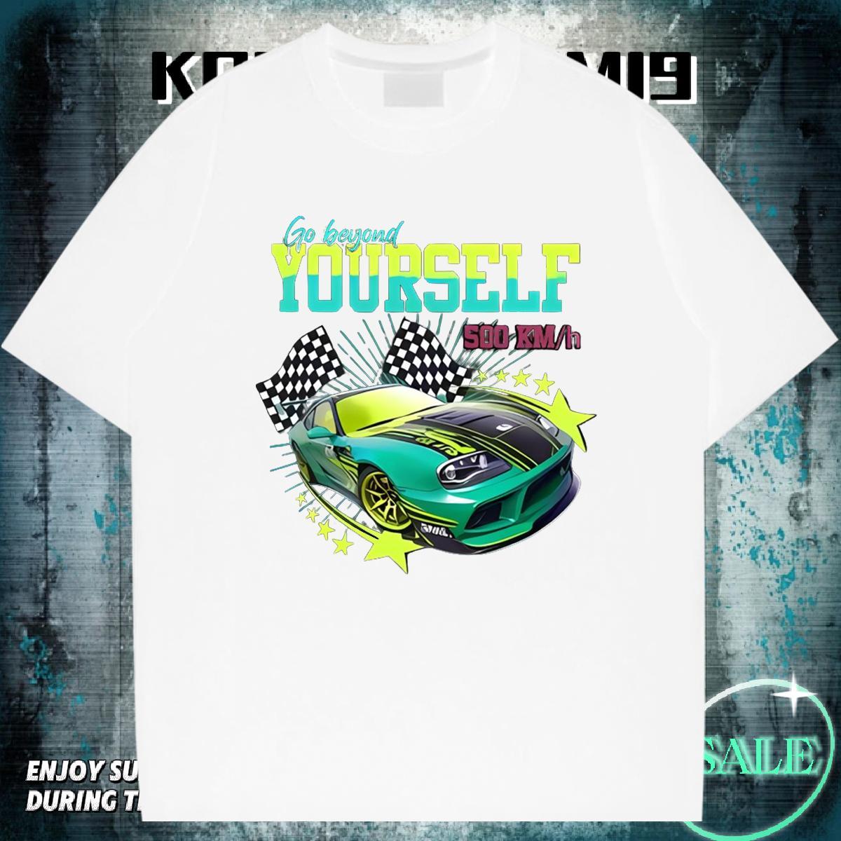 Soft Men Tshirts High Street Hip Hop 230g Pure Cotton DIY Logo Oversized Round Neck Short Sleeve car T Shirts Men Fashion Casual Clothings