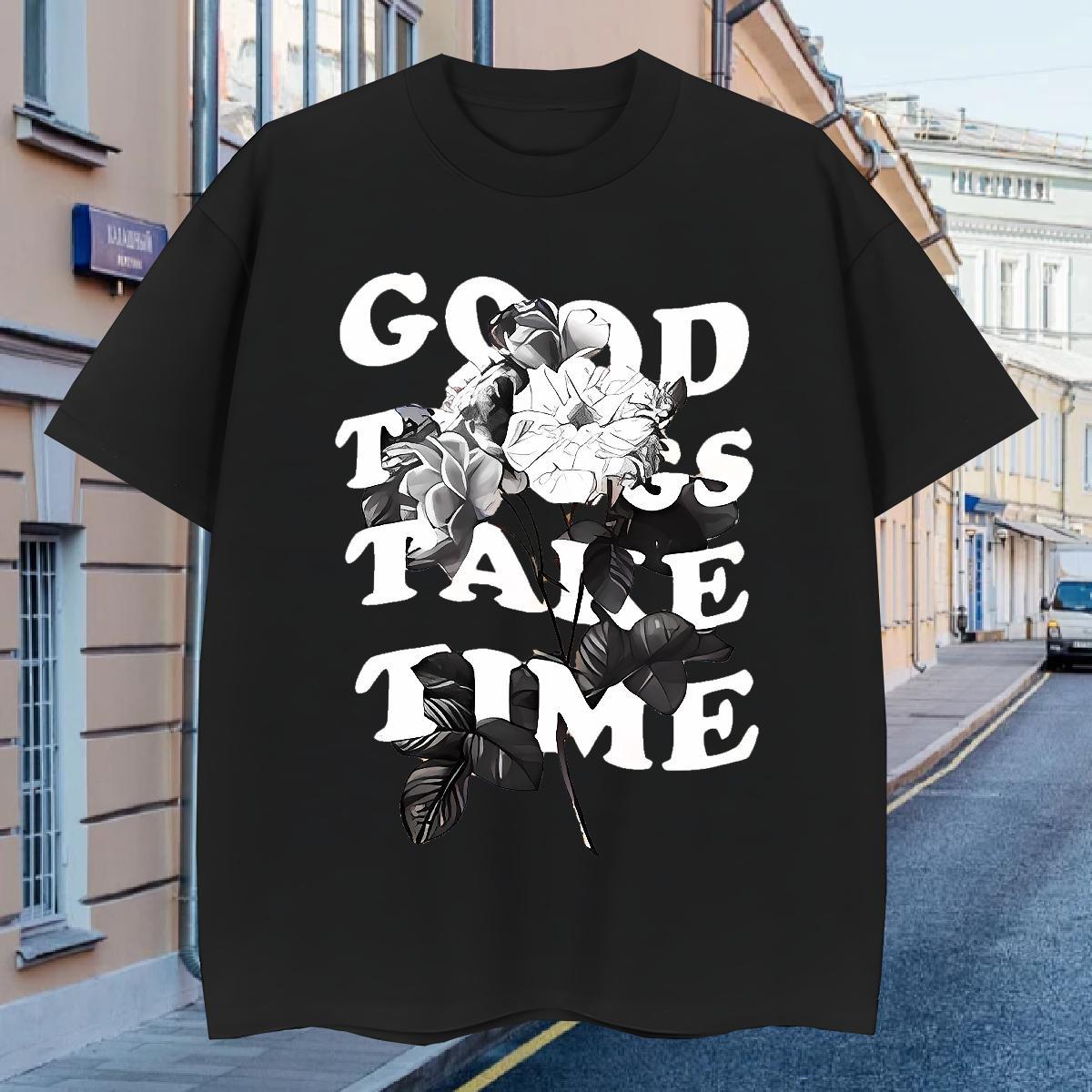 T shirt 230g Pure Cotton flower Street Casual Crew Neck Breathable Cartoon Print Men Tops Tees Casual New Cool Design Top Tees