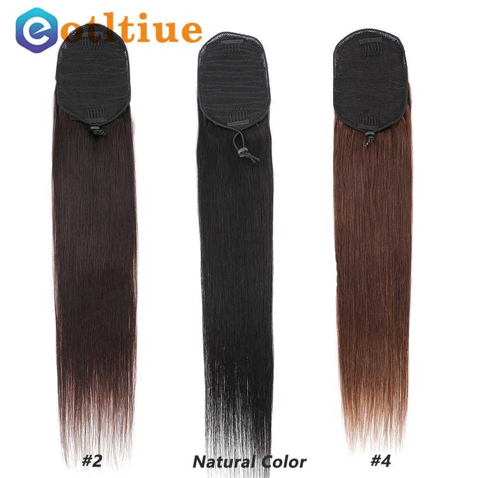 Chocolate brown ponytail human hair long clip brushed ponytail straight Brazilian Remy female hair W240817