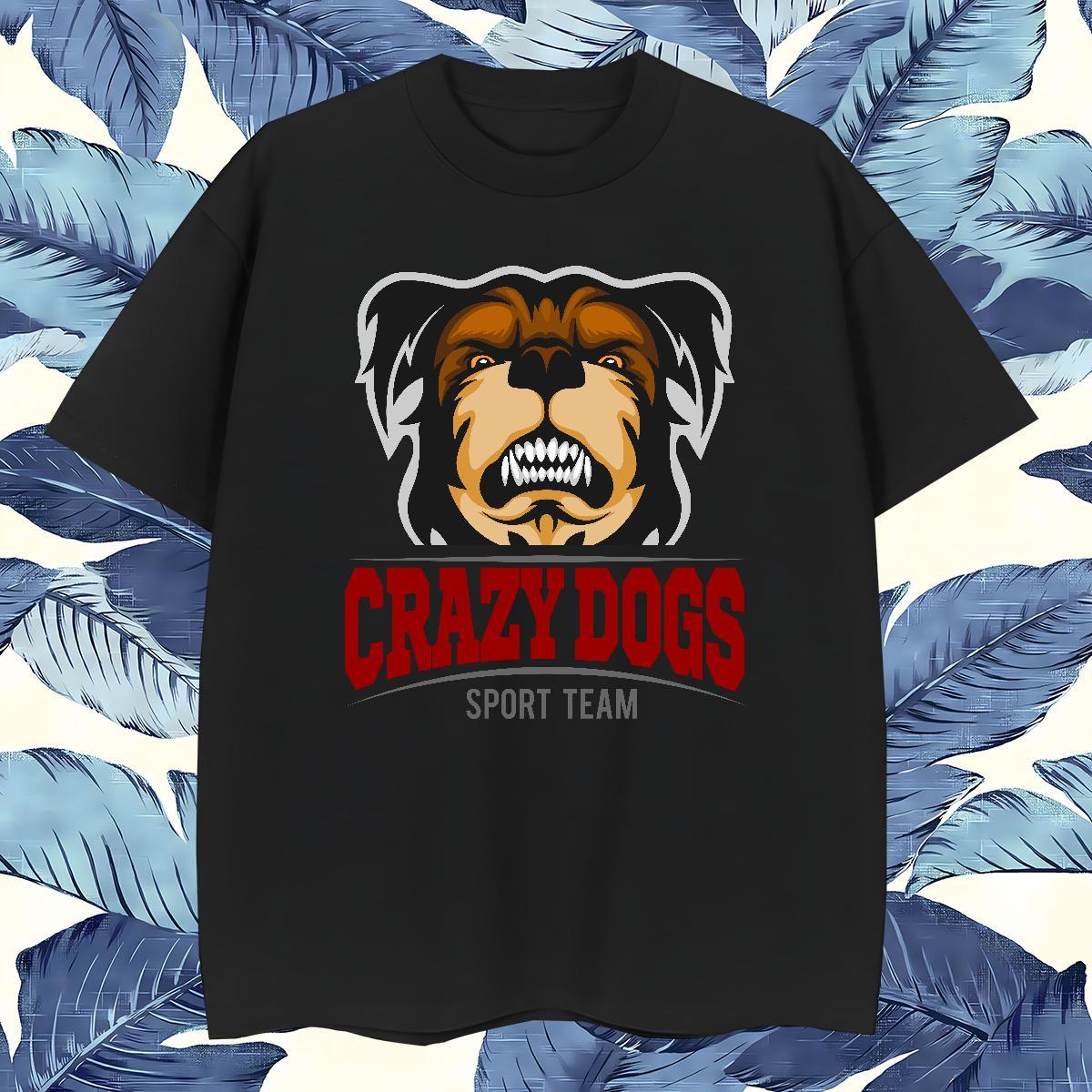 Customized Men Tshirts crazy dog Summer Casual 230g Pure Cotton Polos Breathable Short Sleeve High Quality T shirt Black Oversized