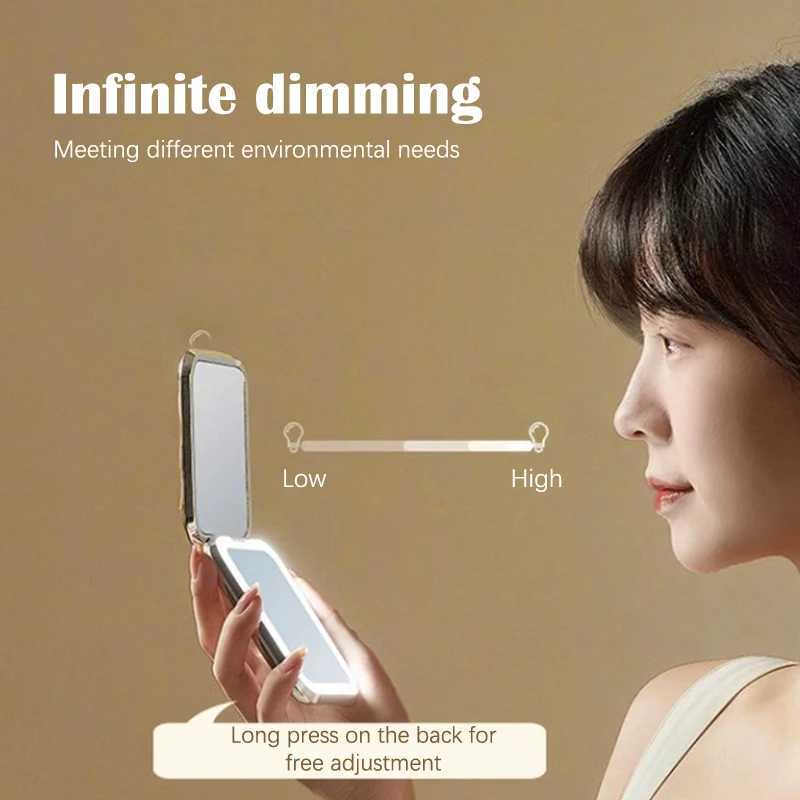 Folding Make Up Mini Mirror With LED Light 2 X Magnifying Small Pocket Portable Travel Cosmetic Mirrors With Type-C Cable Y240819