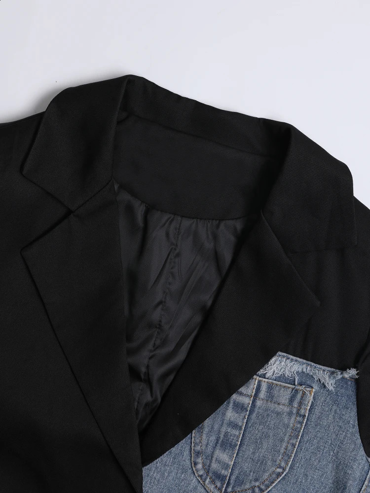 Womens blue denim irregular casual jacket style with loose and fitted collar fashionable trendy spring autumn 1DH533905 240819