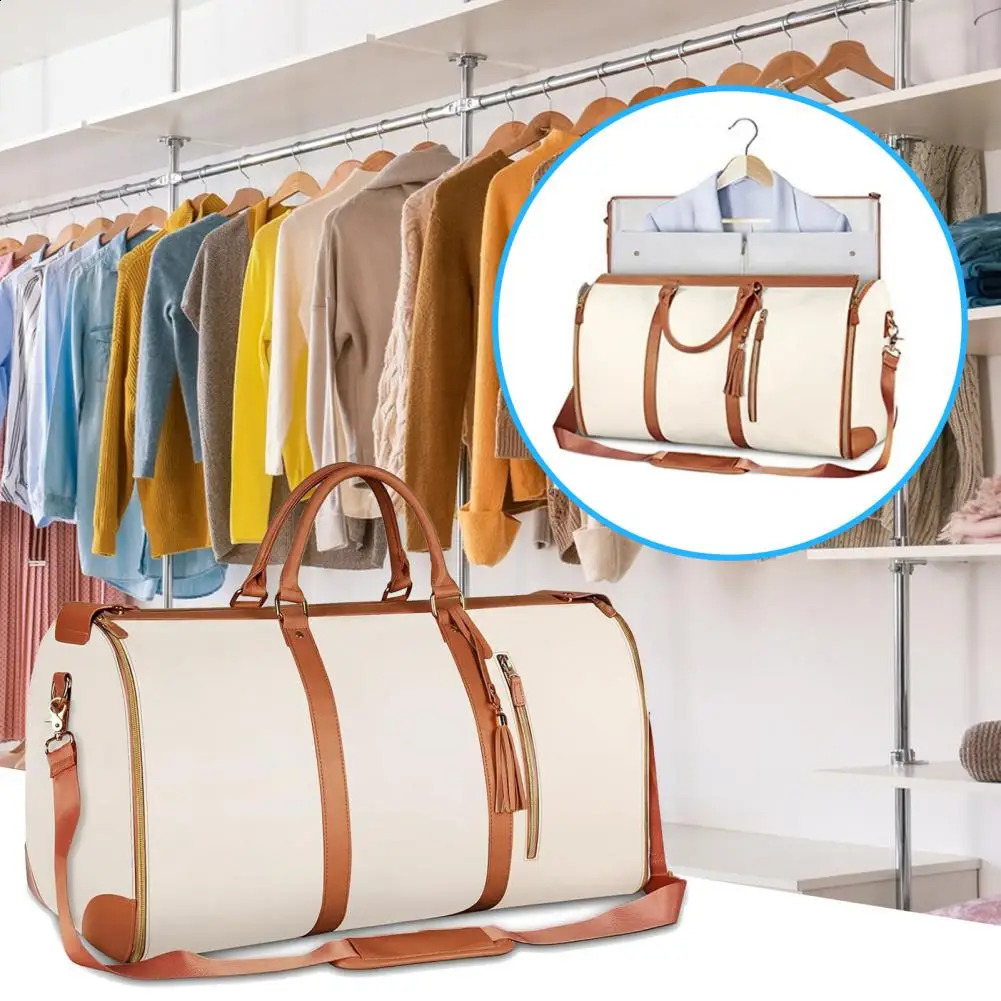 PU Leather Carry-on Bag Waterproof Travel Bag with Internal Straps Detachable Garment Duffle Bag with Independent Shoe Pocket 240819