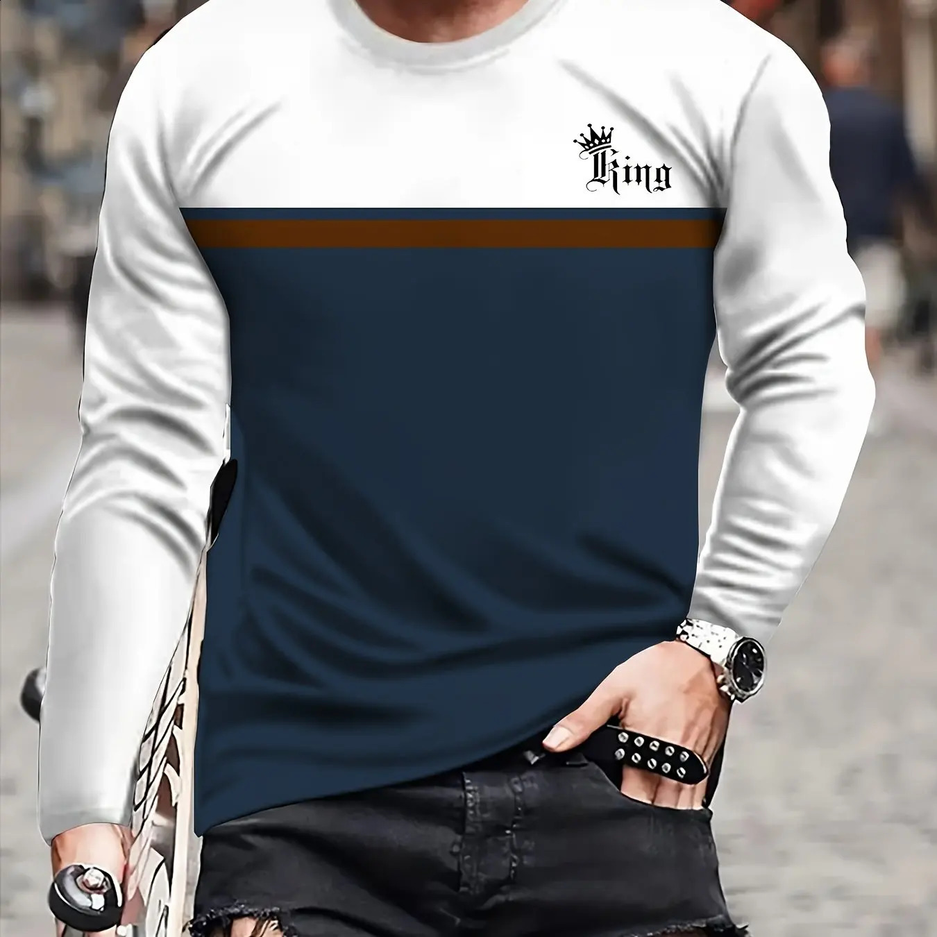 Vintage Mens Long Sleeve T-Shirt Patchwork Tees Tops Plaid T-Shirt For Men 3d Striped Printed Clothing Oversized Streetwear 5xl 240820