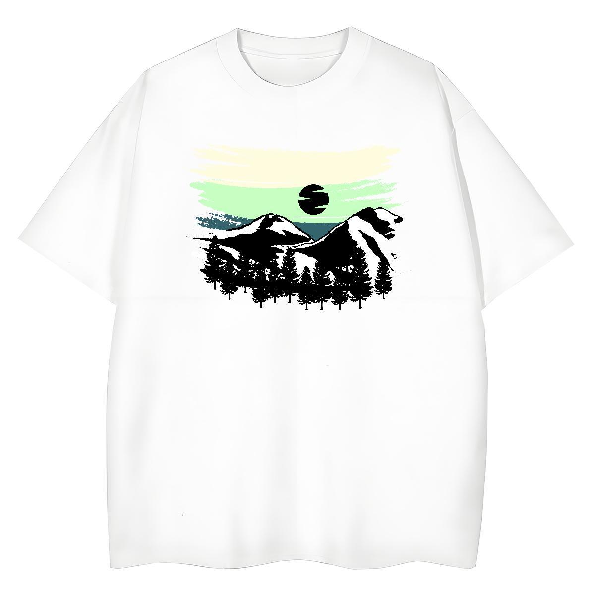 TOP Quality Tshirt for Man Woman Spring Summer Crew Neck Tops Female 230g Cotton mountains DIY Anime Printed Women T Shirts