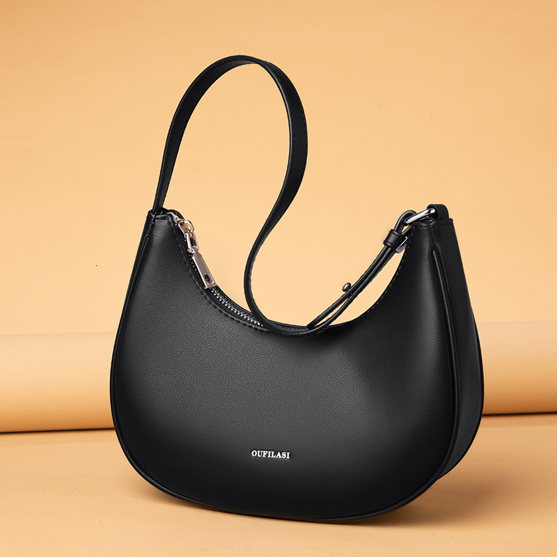 Genuine leather women's underarm niche new fashion simple single shoulder crossbody dumpling crescent tooth bag