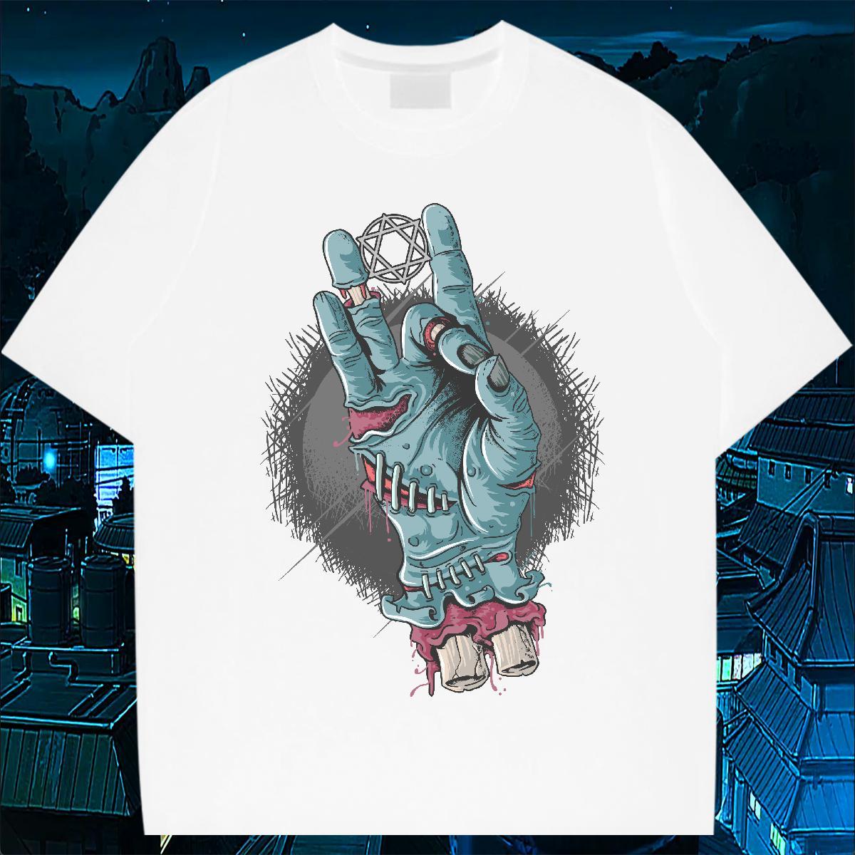 Factory Direct hand Men Tshirts 100% Cotton 230g Men T Shirts Black White Anime Printing Street Breathable Short Sleeve Cool Design Clothings