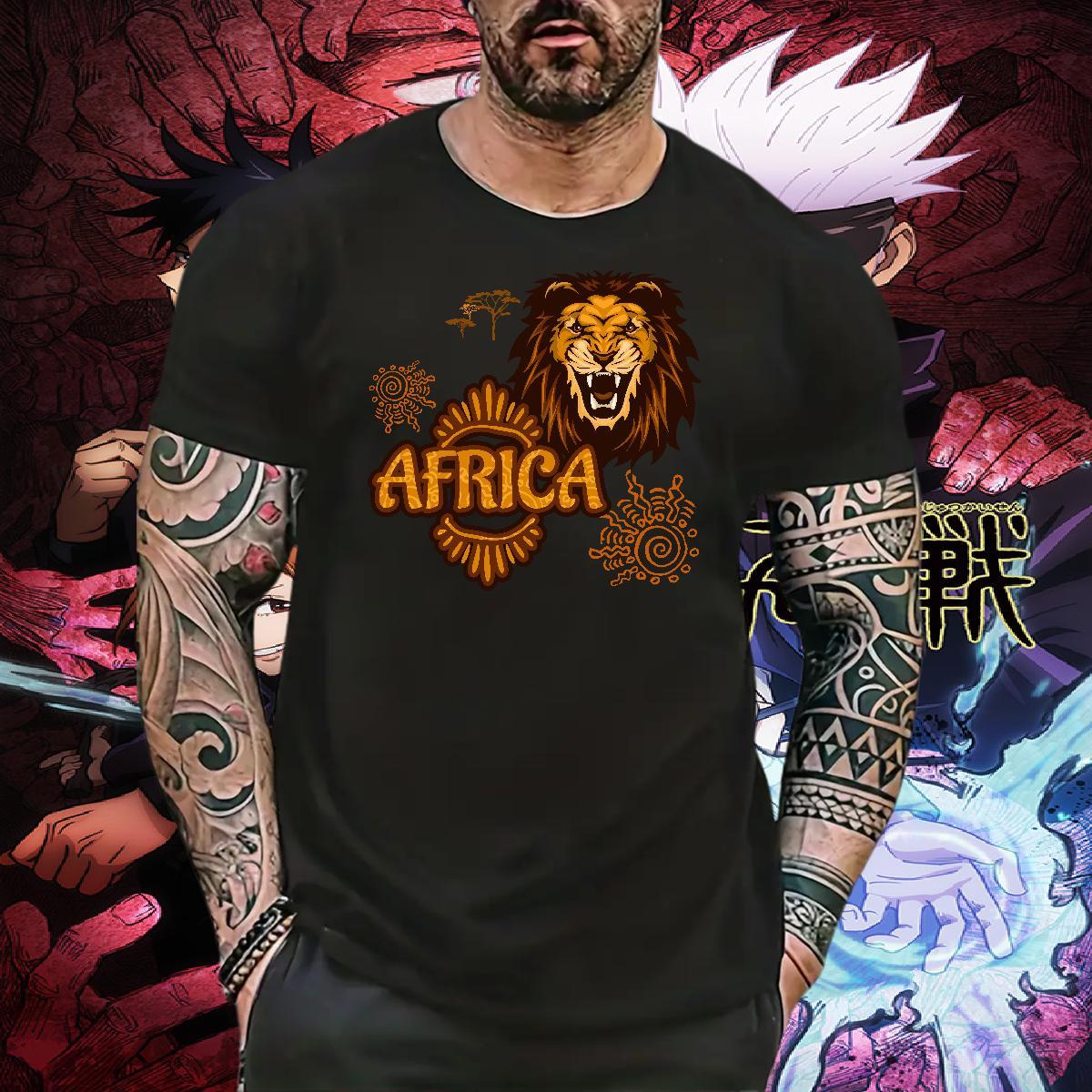 Wholesale T Shirts Men Africa lion Crew Neck Daily Outfit DIY Anime 230g Pure Cotton Men Clothes T-Shirt Fashion Design Tees Shirts