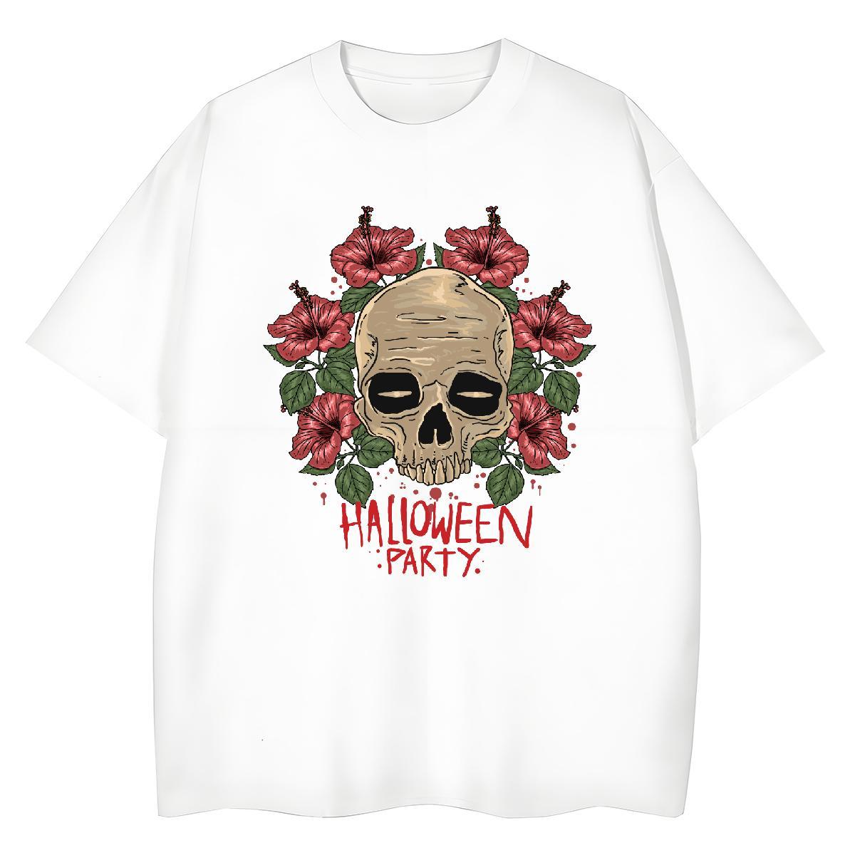 Classic T-Shirts for Men flower Short Sleeve Soft Hip Hop Street Skull 230g Pure Cotton Couples T Shirts Free Shipping Clothes