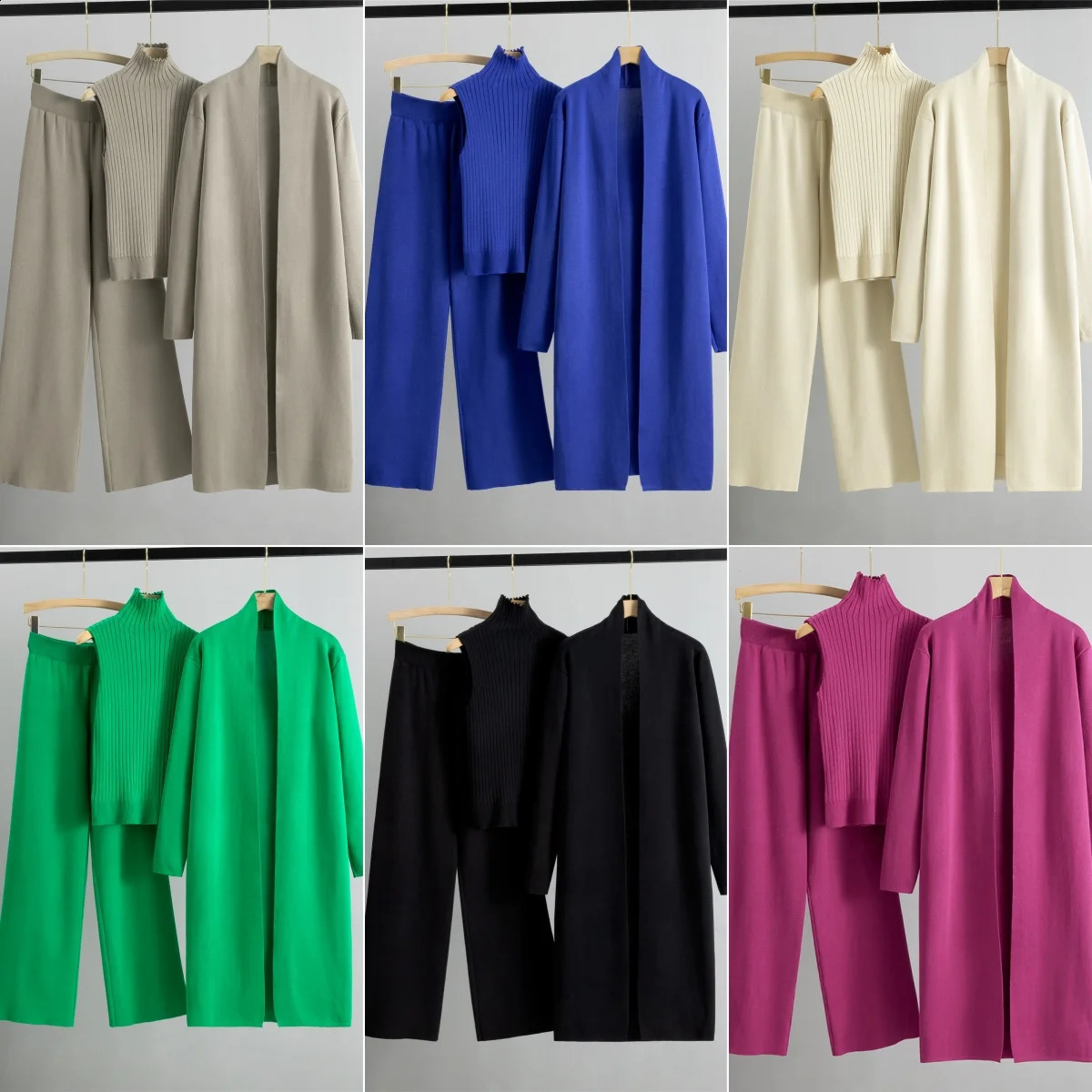 Spring Autumn 3 Piece Women Cardigan Tracksuits Fashion Knitted Pant Set Ladies Sweater Suit Vintage Fashion Ladies 3 Piece Set i240819