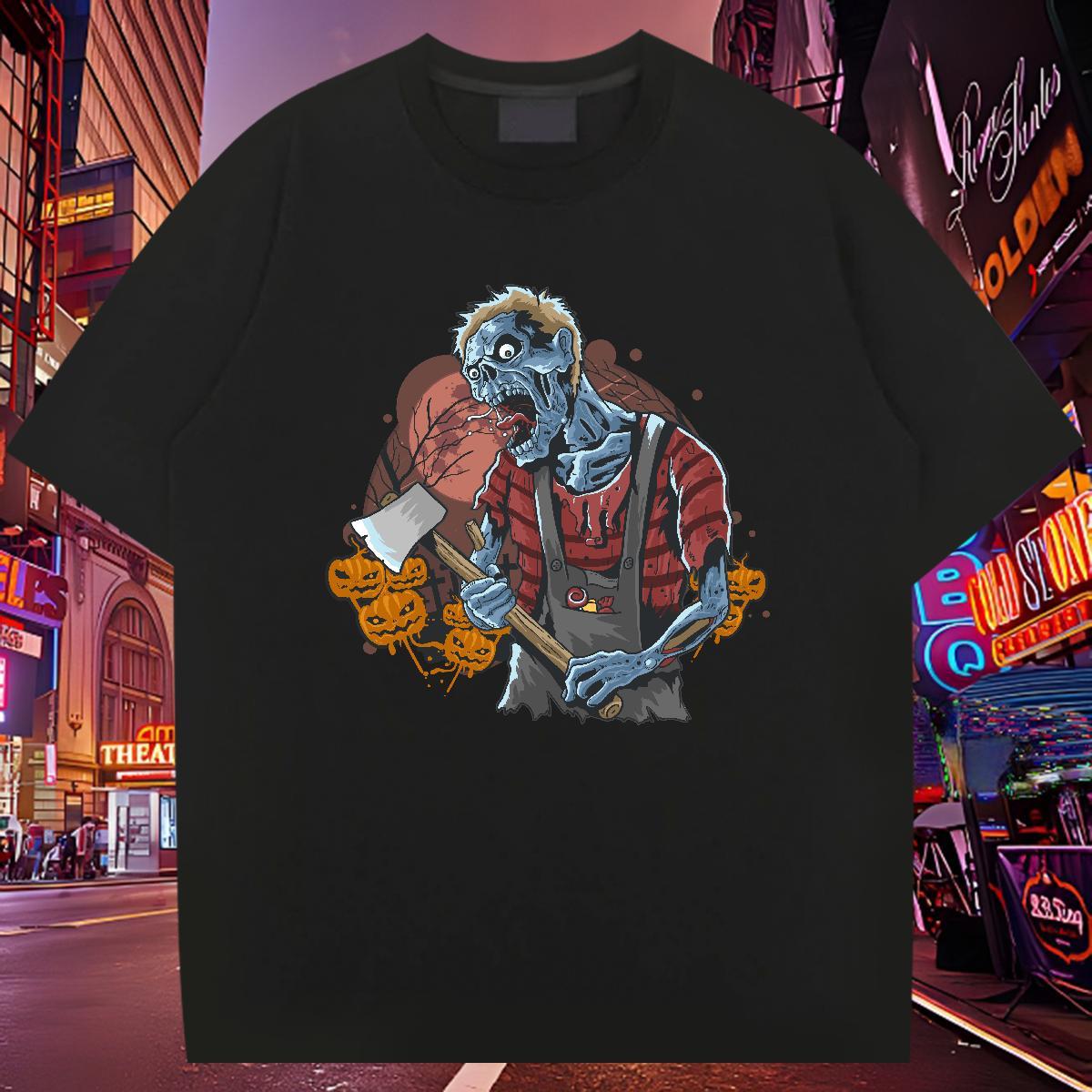 Wholesale Men T Shirts zombie O-Neck Short Sleeve Street Oversized 230g Pure Cotton Mens Tshirts 2024 DIY Tops
