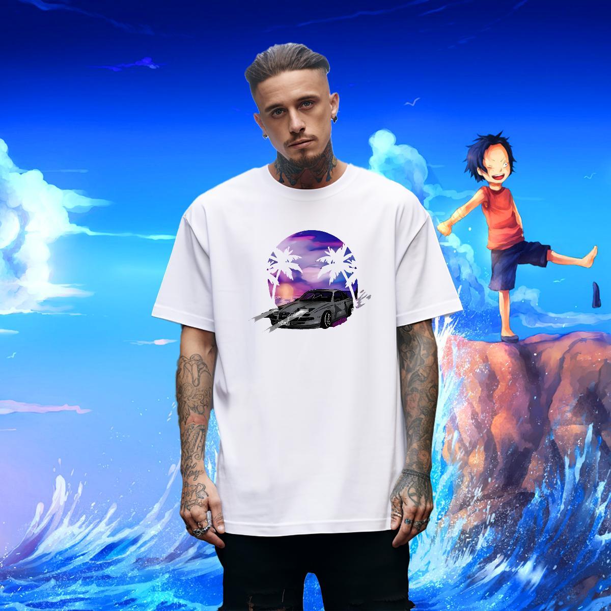 Free Shipping Tshirts Daily Outfit 230g Pure Cotton Cartoon Print O Neck Short Sleeves car T shirt DIY Tees Shirts