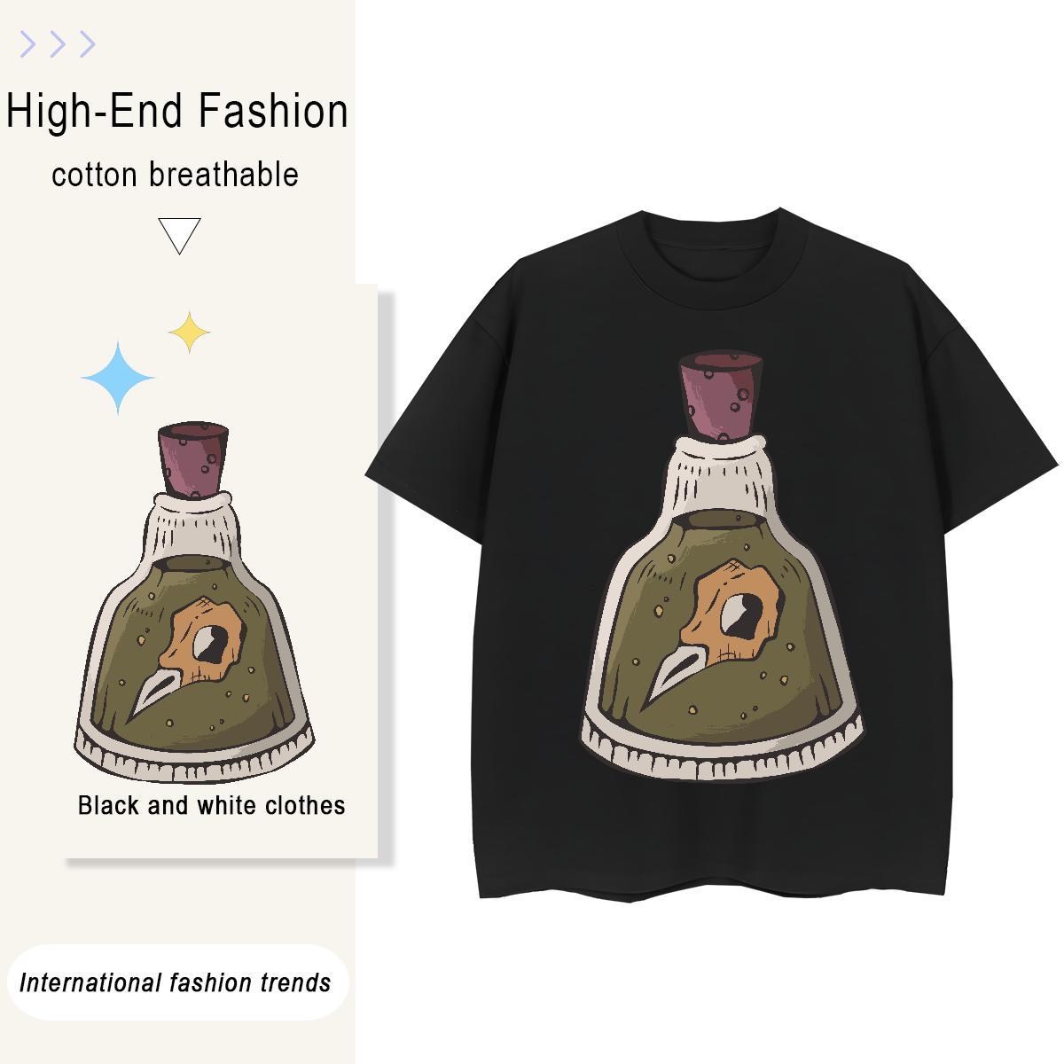 Casual New Tshirts bottle Street 100% Cotton 230g Wear Breathable Crew Neck Loose Fit Men T Shirts Customized