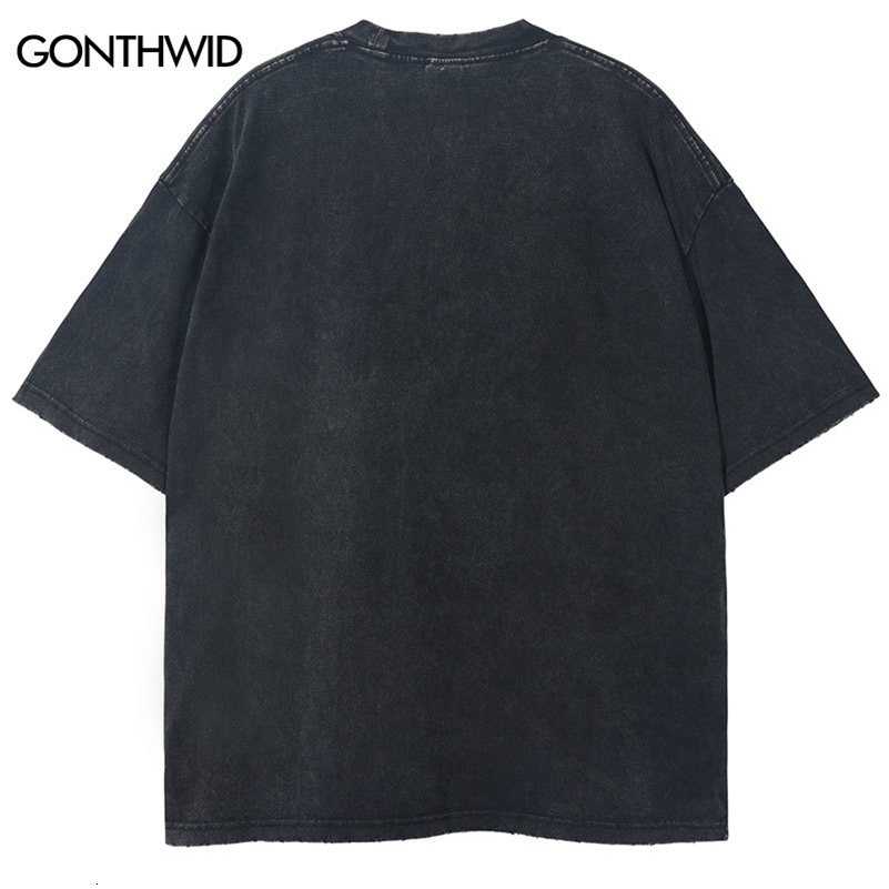 Vintage Tshirt Streetwear Y2K Hip Hop Retro Robot Graphic Print Washed T-Shirt Harajuku Punk Gothic Loose Summer Fashion Tops 240819