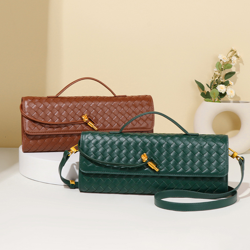 Trendy Spring And Summer New Woven Soft Leather Evening Middle Ancient French Stick Organ Bag, Horizontal Handheld Crossbody Bag