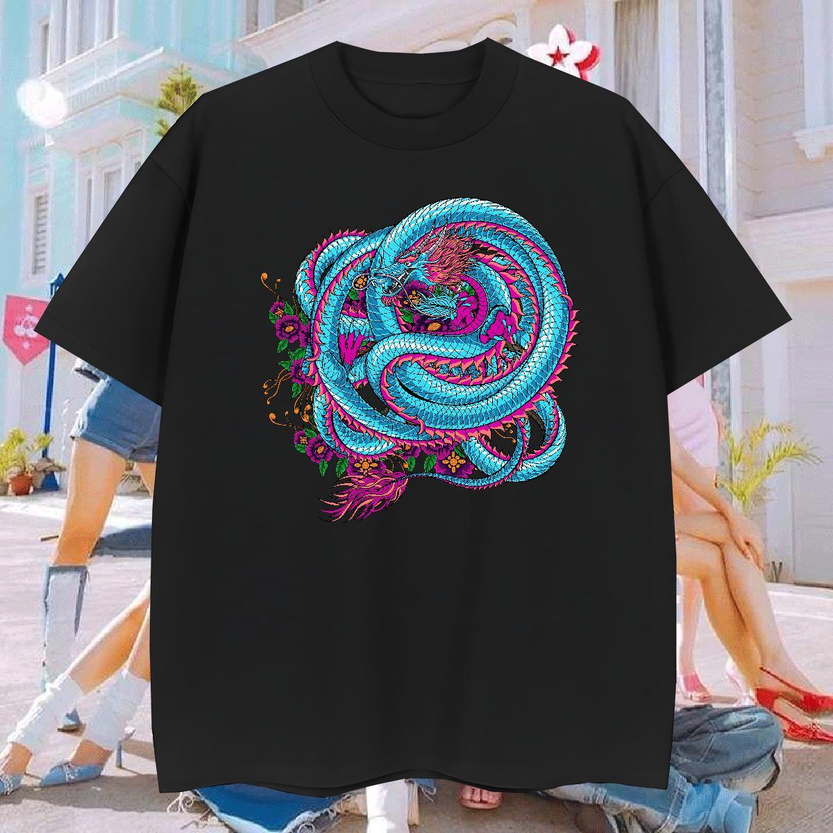 Men T Shirts 230g Pure Cotton dragon Hip Hop O-Neck Short Sleeve Oversized 3XL 4XL Tshirt for Man Woman Brand TOP Quality Polos