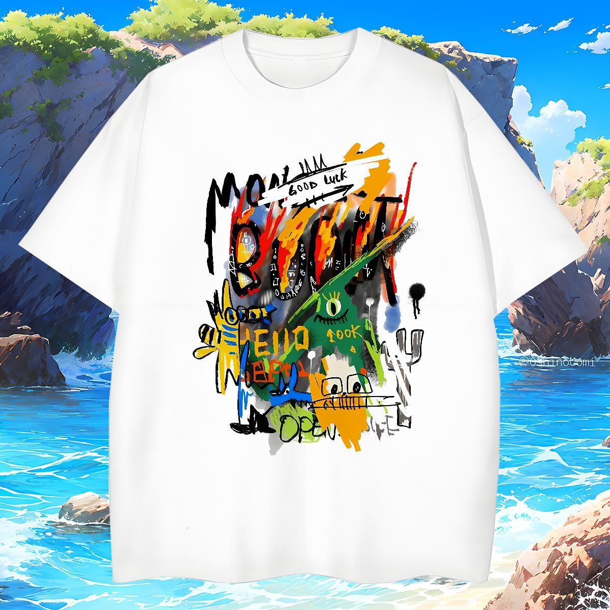 Mens T Shirts 230g Pure Cotton cartoon Street wear Hip Hop Crew Neck Breathable Custom Printed Men Tops Tees DIY Loose Tee Shirt