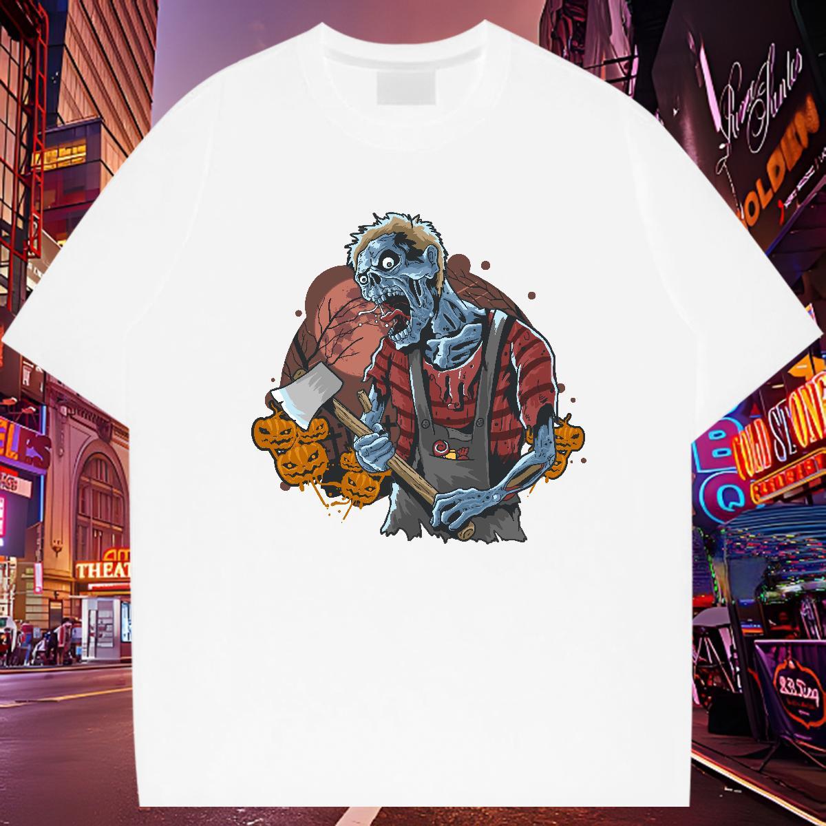 Wholesale Men T Shirts zombie O-Neck Short Sleeve Street Oversized 230g Pure Cotton Mens Tshirts 2024 DIY Tops