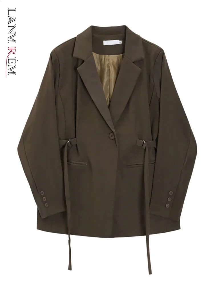 Lanmrem with patchwork n jacket womens retro notch collar single button fashionable spring clothing 2AA4613 240819