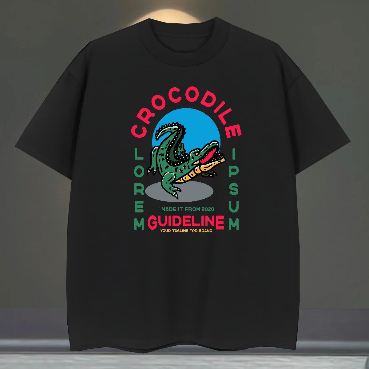 DIY Customized Tshirts crocodile Spring Summer 230g 100% Cotton Tee Shirt Breathable Crew Neck Soft Men T Shirts DIY Anime