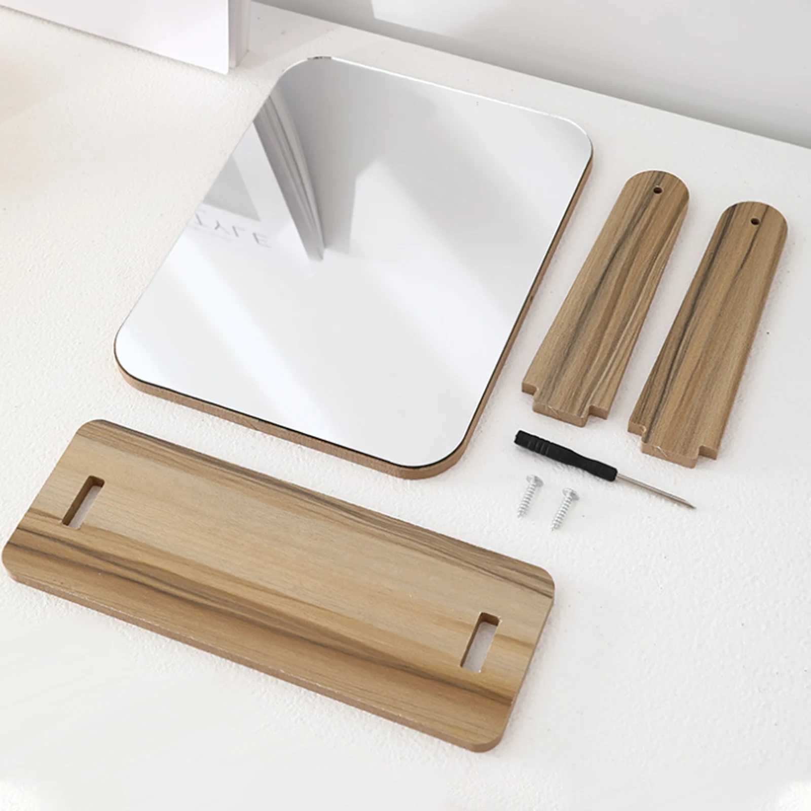 360 Degree Rotating Makeup Mirror Dresser Vanity Mirror With Natural Wood Stand Table Countertop Mirror Bathroom Bedroom Mirror Y240819