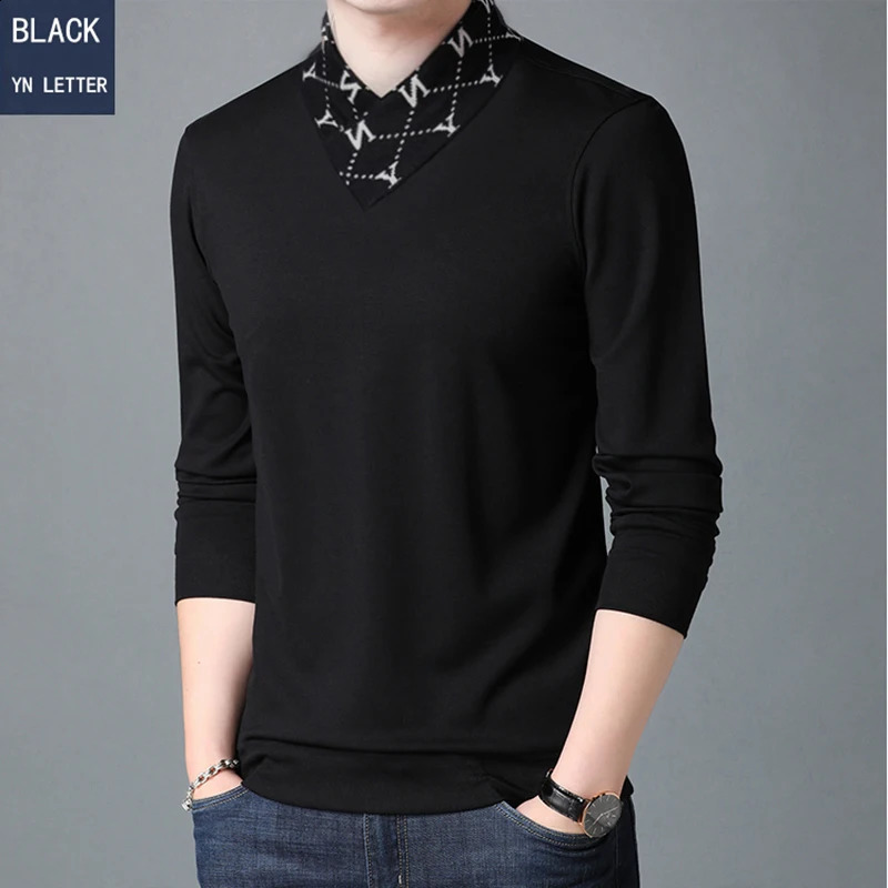 BROWON Spring and Autumn Cotton Men Clothing Long Sleeved Lapel Embroidered T- Shirt Casual Letters Men Oversized T Shirt 240820