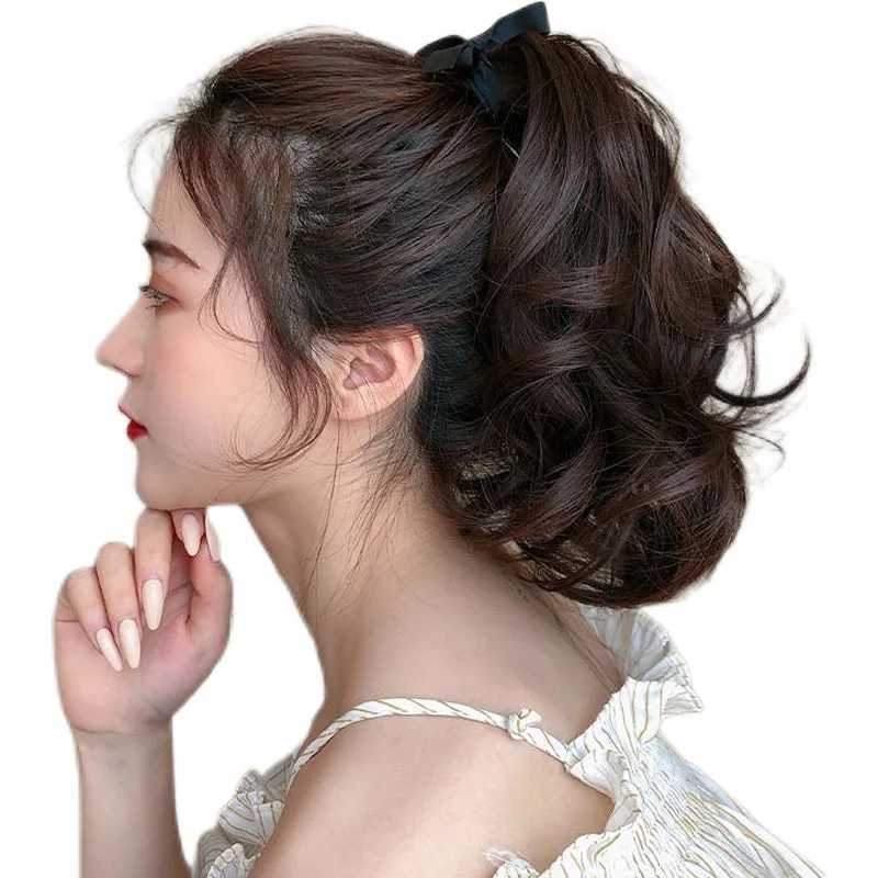 Wigsin synthetic 10 inch wavy ponytail short hair wavy curly ponytail brown brushed clip style female hair extension wig W240817