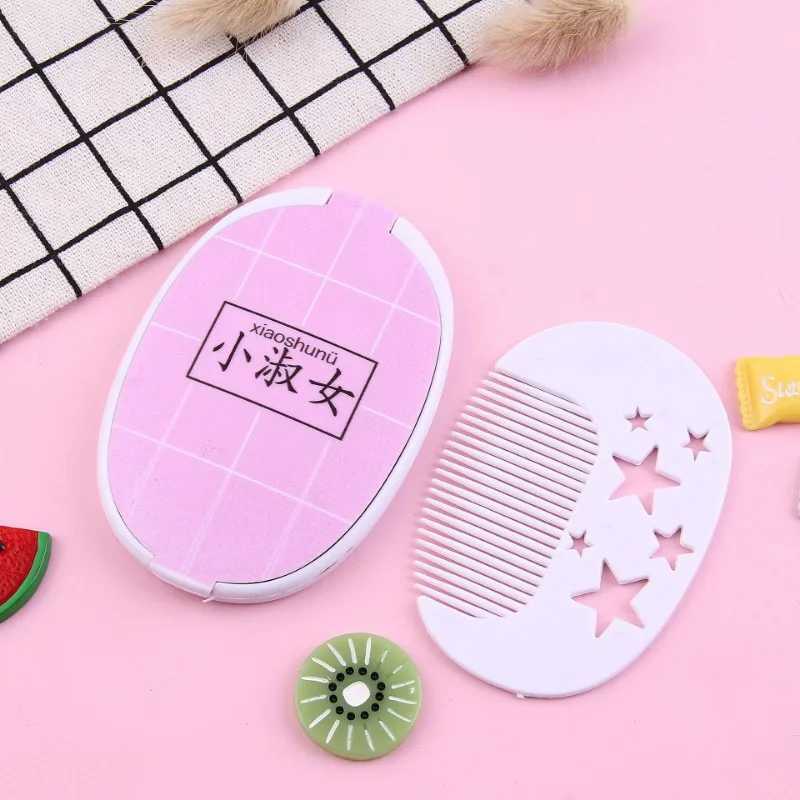 Hair Comb Cosmetic Mirror Set Cute Compact Pocket Mini Size Portable Travel Head Massager Relax Folding Mirror with Small Comb Y240819