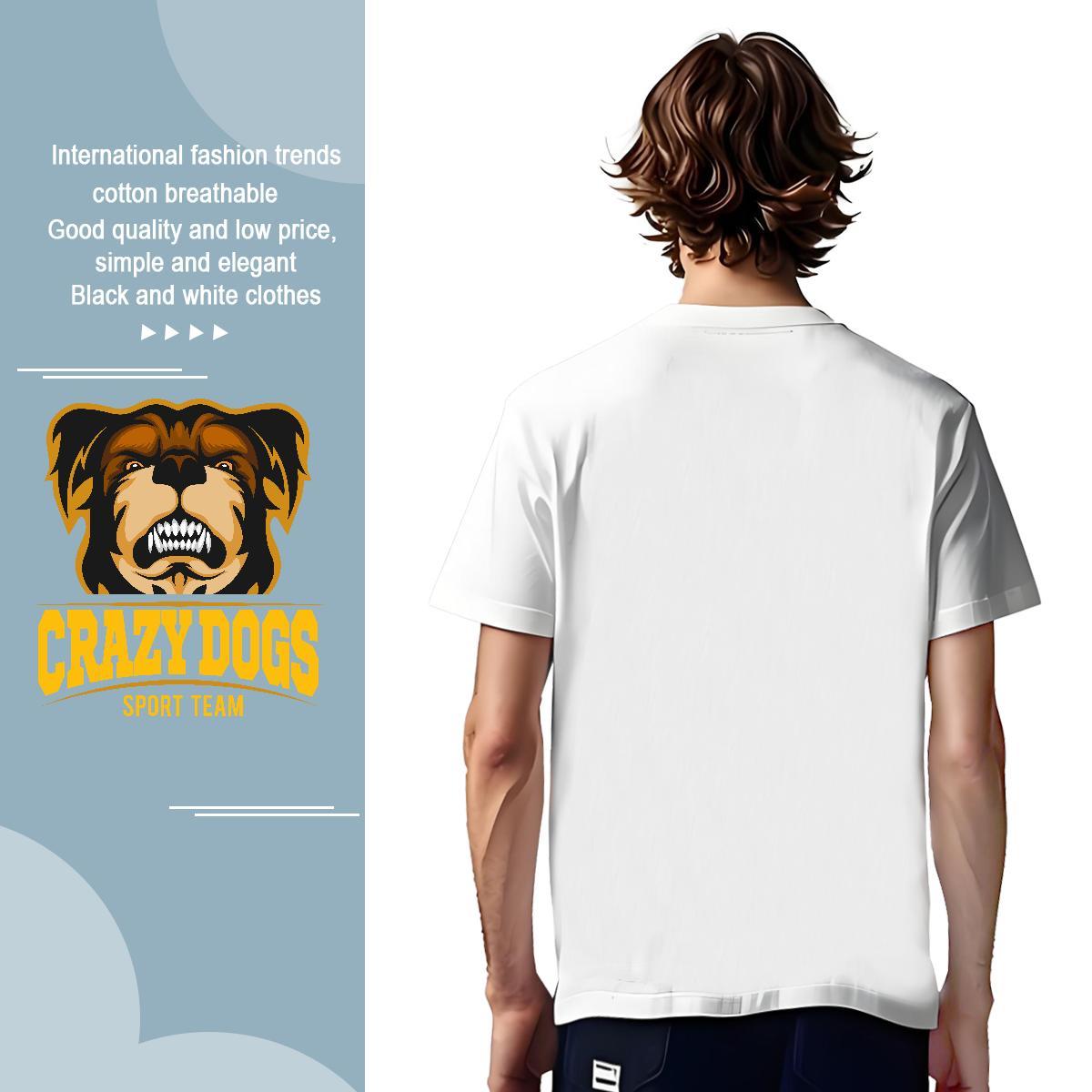 Classic Man T Shirts crazy dog Breathable Crew Neck Casual Daily Wear Cartoon Printing L-4XL 230g Cotton Tshirts 2024 DIY Clothings