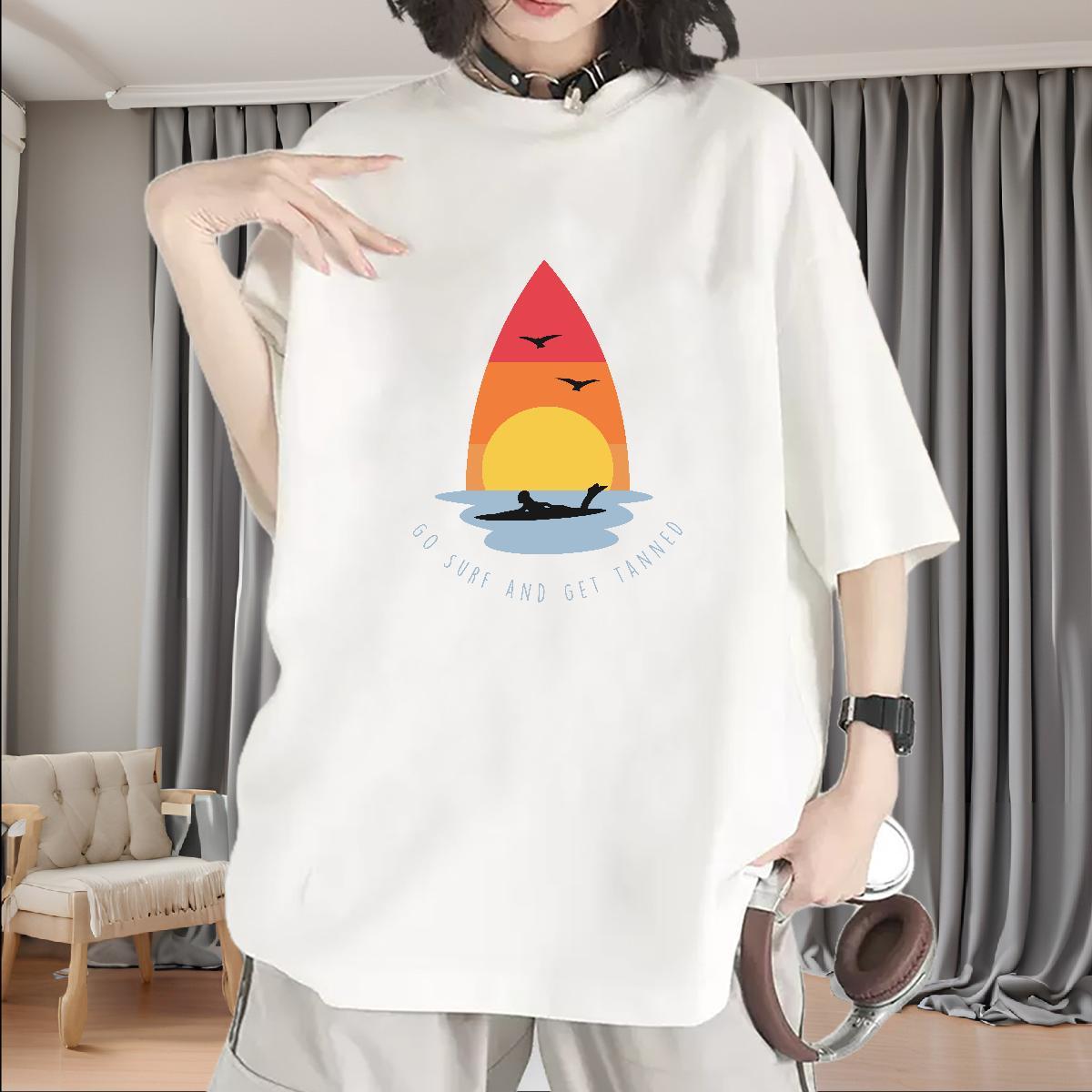 2024 DIY Unisex Tshirts Casual Daily Wear Breathable Short Sleeve Clothes Shirt 5A 230g Cotton sea Custom Printing Woman T Shirts
