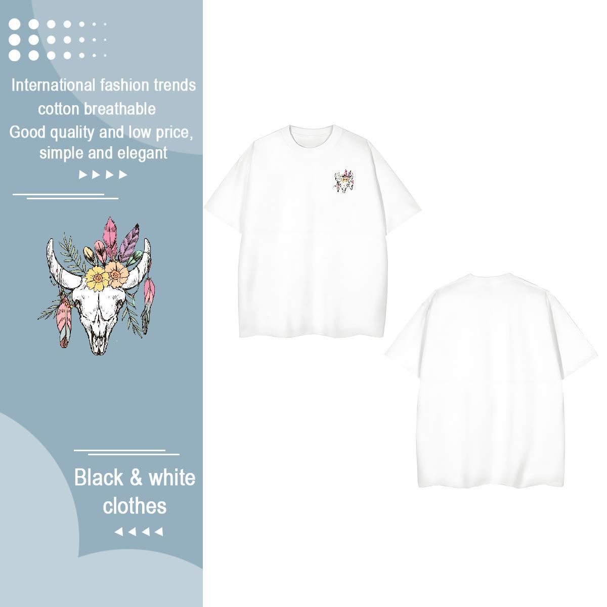 2024 Summer Tshirts Deer Street Casual 100% Cotton 230g Tops O-Neck Short Sleeve Cool Man T Shirts Black Oversized