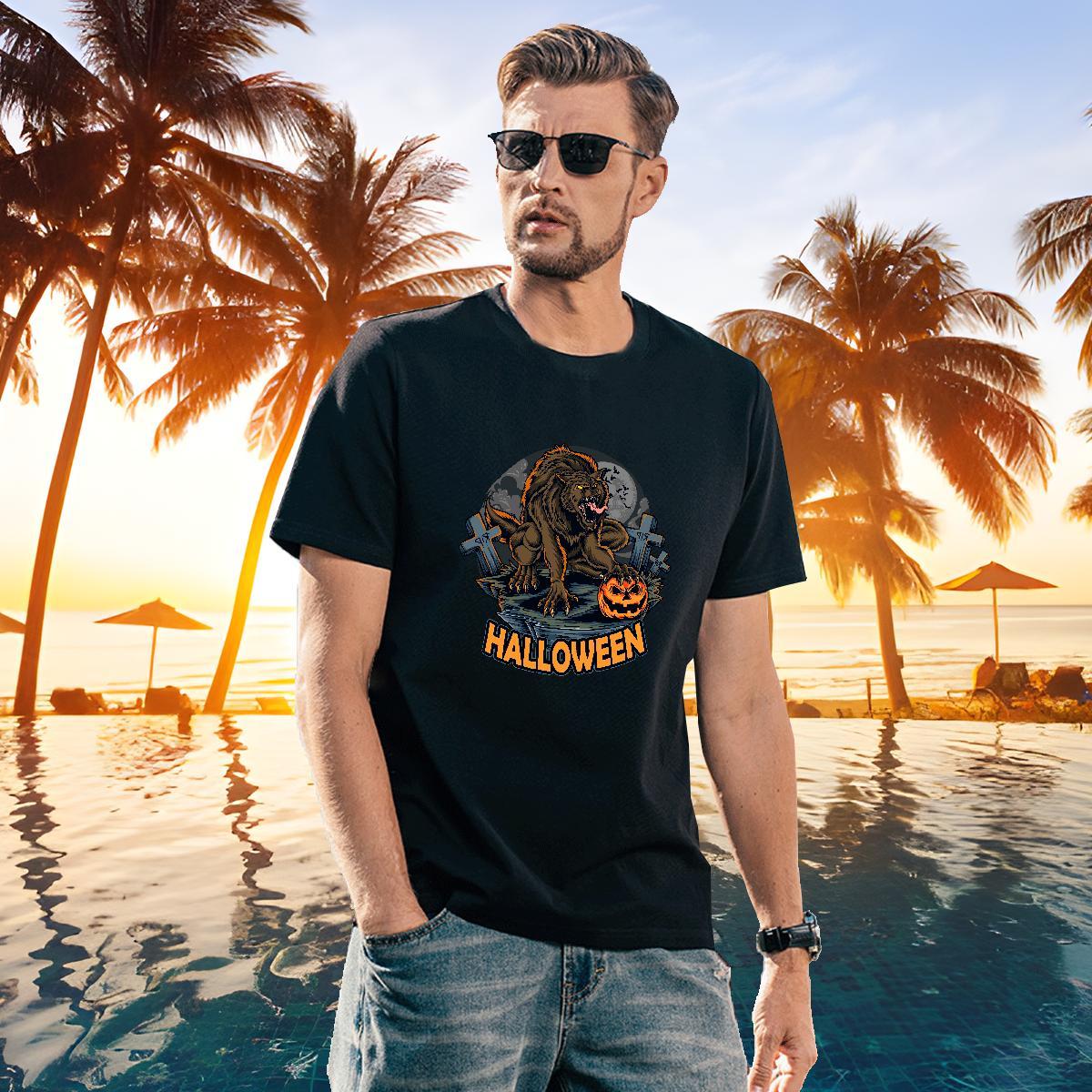 Wholesale T-Shirts pumpkin Crew Neck Breathable Casual Daily Wear Graphic 230g Pure Cotton Men Tops Tees New Designer Tees Shirts