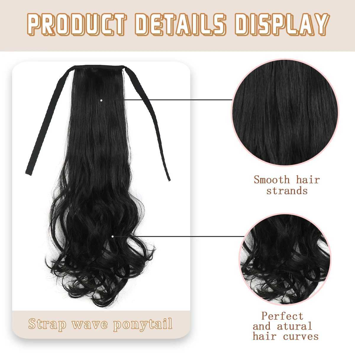 Ponytail hair extension accessory black 20 inch long natural wave heat-resistant fiber synthetic ponytail wig W240817