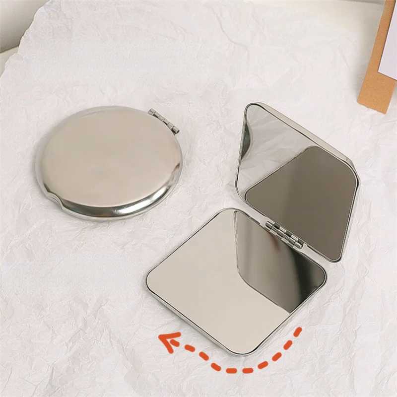 Ins Portable Simple Stainless Steel Double-sided Make Up Mirror Handheld Pocket Folding Vanity Mirror Beauty Makeup Accessories Y240819