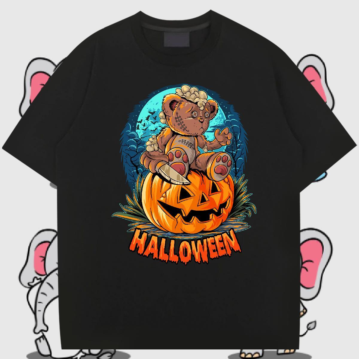 Customized pumpkin Tshirts 230g Pure Cotton Mens T Shirts Custom Print Oversized Sports Casual Breathable Short Sleeve Loose Tops