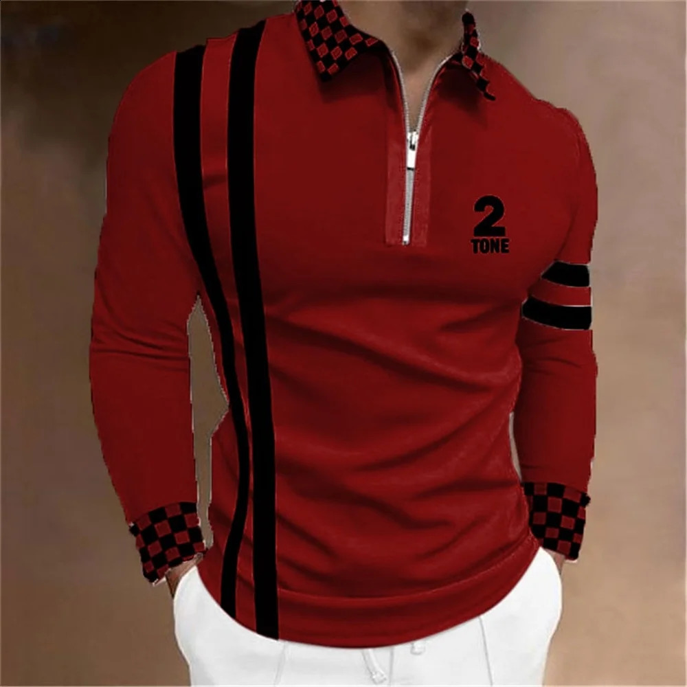 Fashion Men Long Sleeve Zipper Polo Shhirt Abstract Appare Men Casual Large Size Lapel Print Polo Shirt S-5XL . 240820